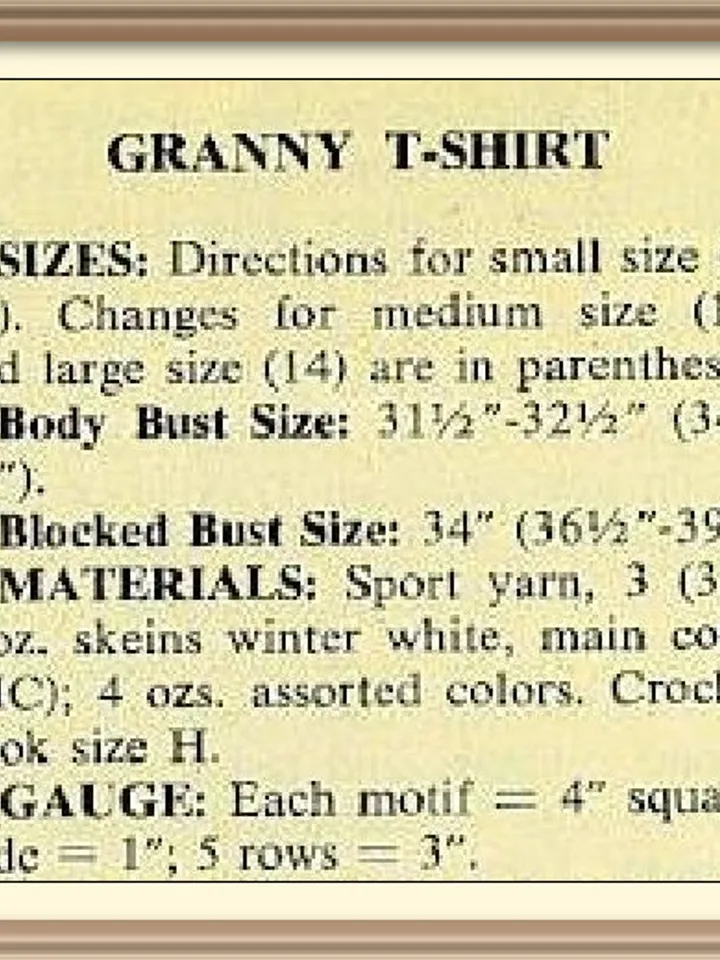 Vintage Crochet Pattern Granny T-Shirt Digital Download PDF