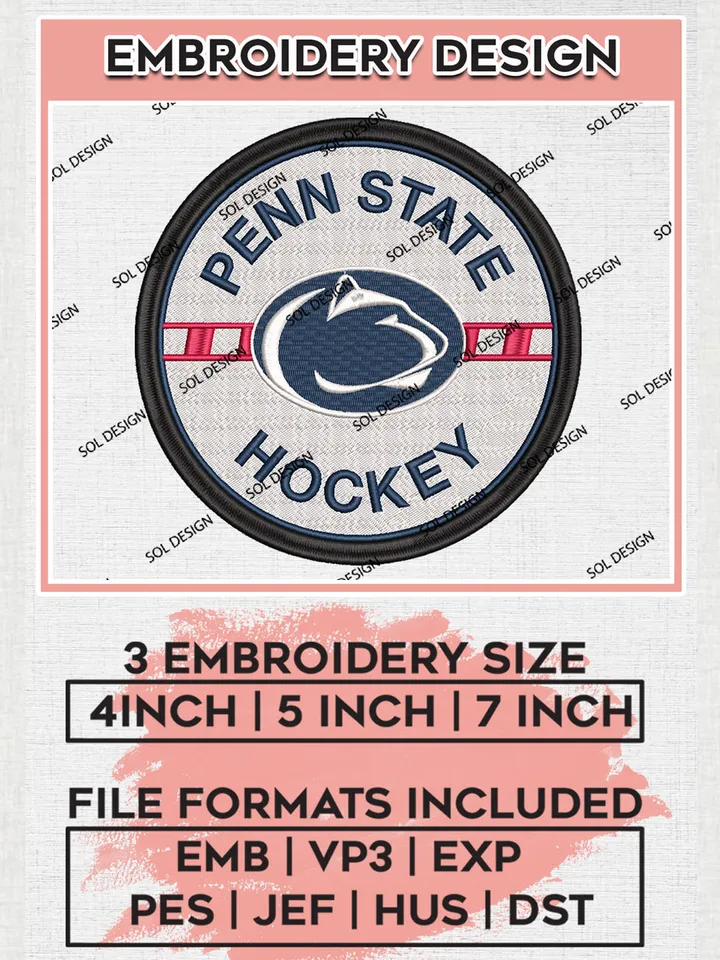 NCAA Penn State College Hockey Team Logo Embroidery Design Files, NCAA Penn State Nittany Lions Machine Embroidery, NCAA Teams, 3 sizes, NCAA Machine embroidery designs, Digital Download