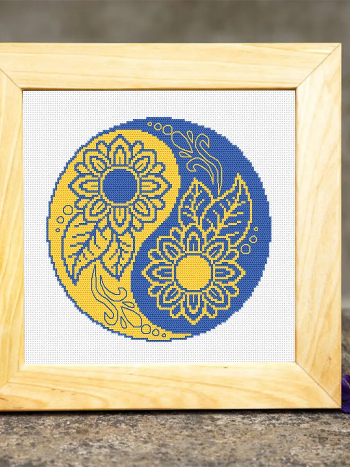 Yin yang mandala cross stitch pattern download PDF Ukraine sunflower cross stitch chart, Small flower mandala digital pattern PDF #M219