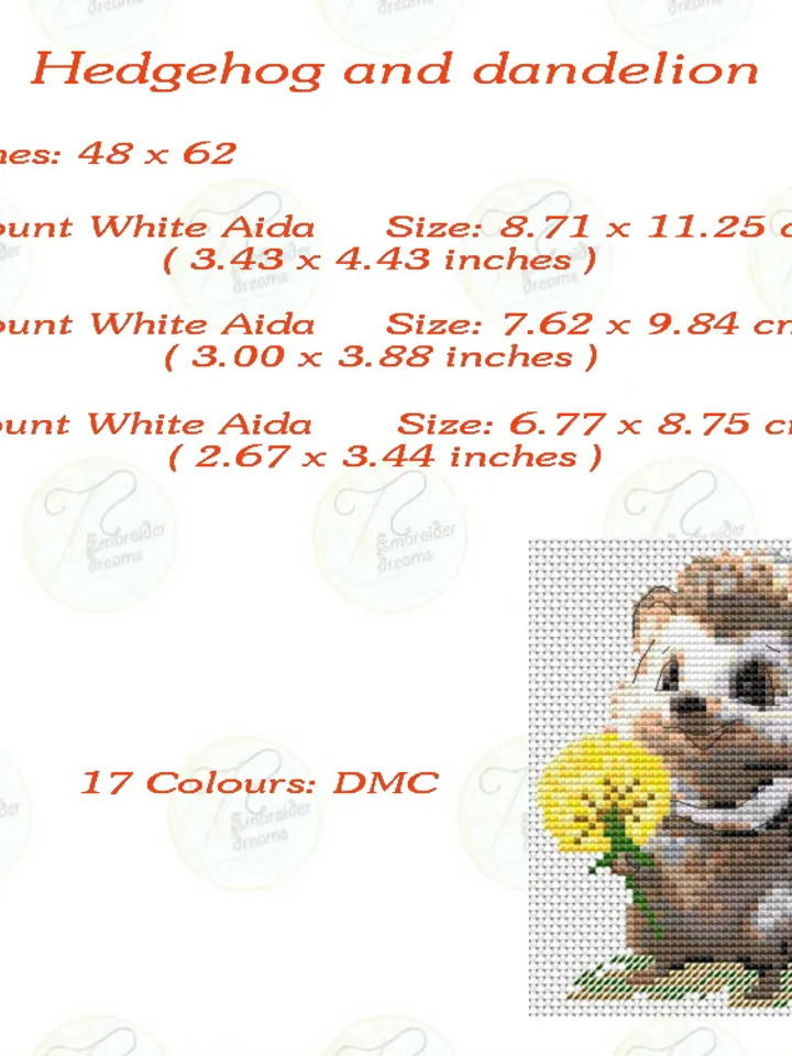 Hedgehog and dandelion pattern pdf cross stitch, small design easy embroidery DIY, art 3
