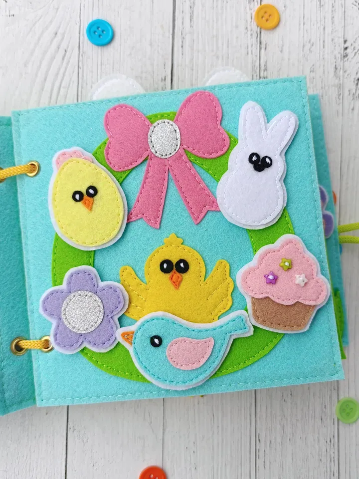 Easter Quiet book pattern PDF & Tutorial pages, Bunny Felt book pattern svg, Quiet book, Sensory toys, Pdf felt sewing pattern for toddler
