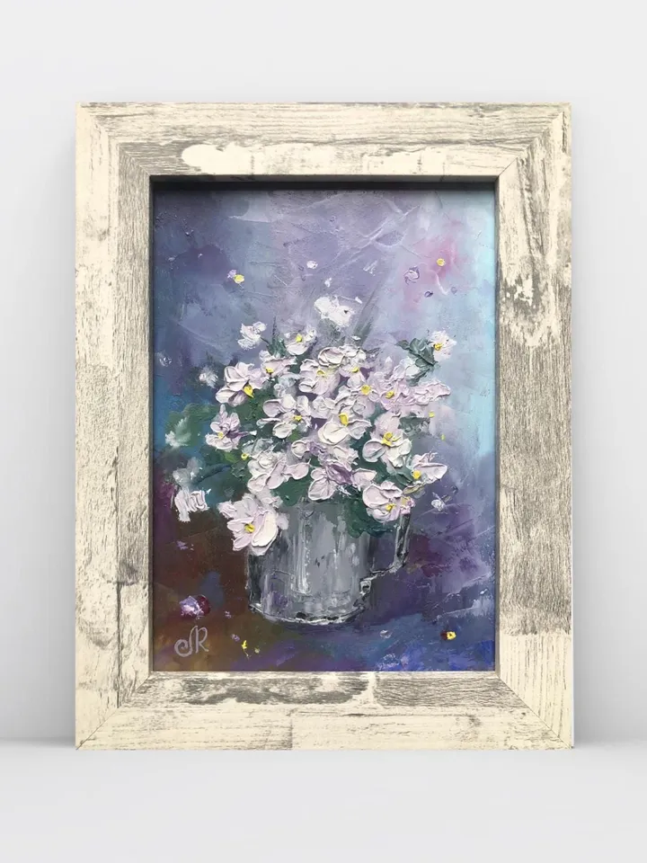 Flowers Original Painting Violets Oil Paintings Small Floral Wall Art