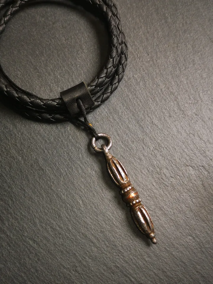 Gandhanra Tibetan Buddhist Amulet,Nine-pronged Dorje Vajra Pendant with Leather Chord,Made of Cold Iron,1.97&quot;