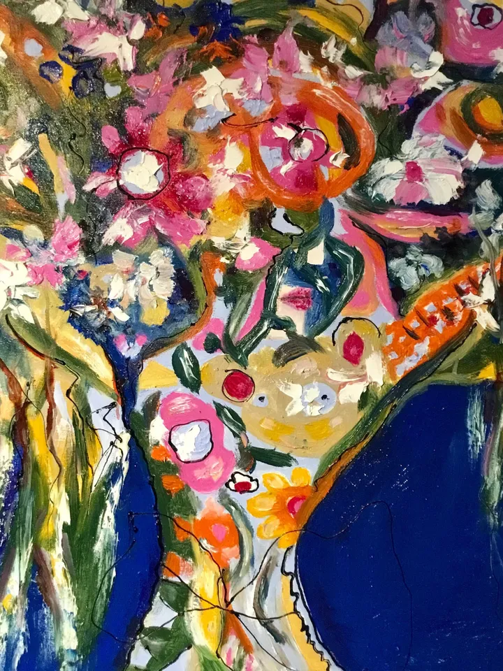 Del fondo de mi corazon, original oil mix media painting on large canvas,fantasy flowers painting,colourful wall hanging,unique gift.