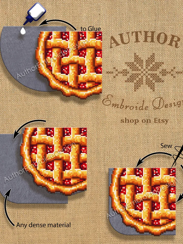 Corner bookmark cross stitch pattern PDF download, Pie cross stitch chart, Food bookmark digital PDF, Funny bookmark for beginner #B254