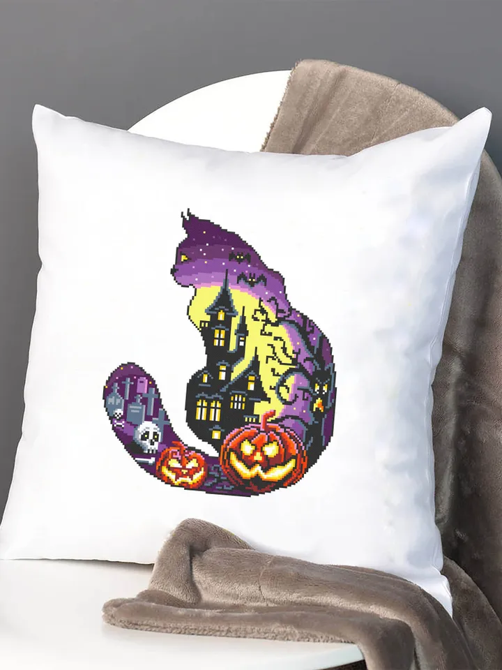Halloween cat silhouette cross stitch pattern PDF download Haunted house cross stitch chart, Halloween pattern digital PDF, Cat lover #H17