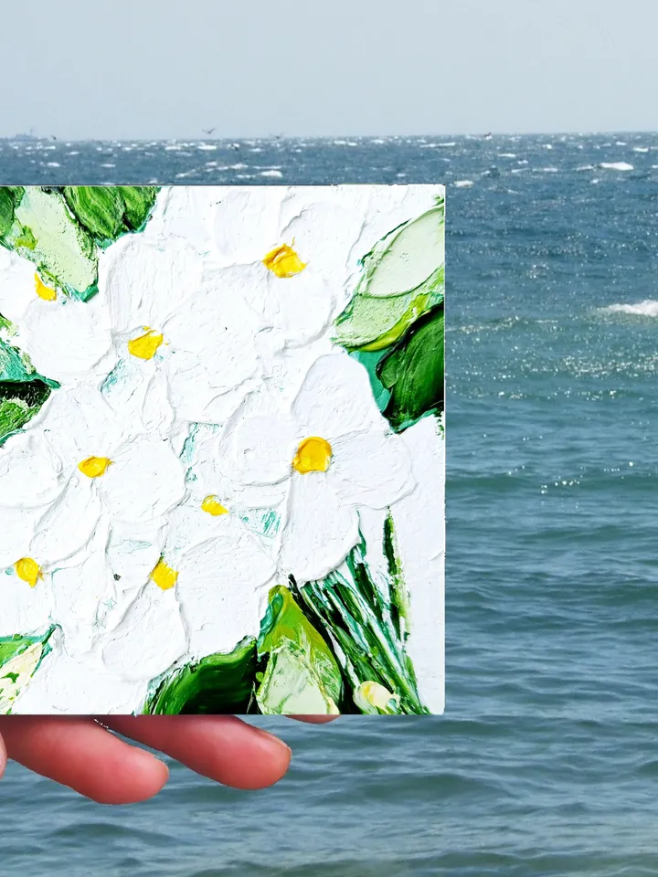 Hydrangea Painting Flower Original Art Impasto Oil Painting 4x4 painting Floral Small Painting by ArtProkopaloSv
