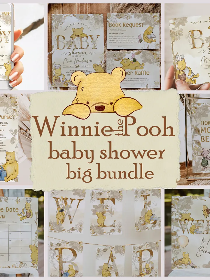 Winnie the Pooh Baby Shower Bundle; Large Winnie the Pooh Baby Shower Set; Honey Bear Baby Shower; We can Bearly Wait shower bundle; pooh1