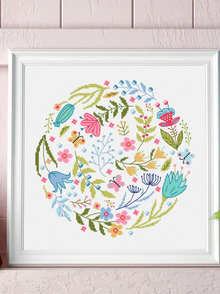 Folk flowers cross stitch pattern PDF download Scandinavian folk cross stitch chart, Floral pattern digital PDF, Cute Flower embroidery #P41