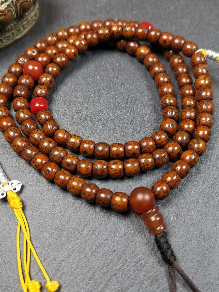 Gandhanra Old 108 Tibetan Lotus Seed Beads Mala,Prayer Beads Necklace for Meditation,Diameter 0.24", Circumference 22.8"