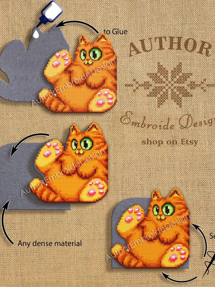 Orange cat Corner bookmark cross stitch pattern download PDF Cat cross stitch chart, Cat bookmark digital pattern PDF, Cat lover gift #B266