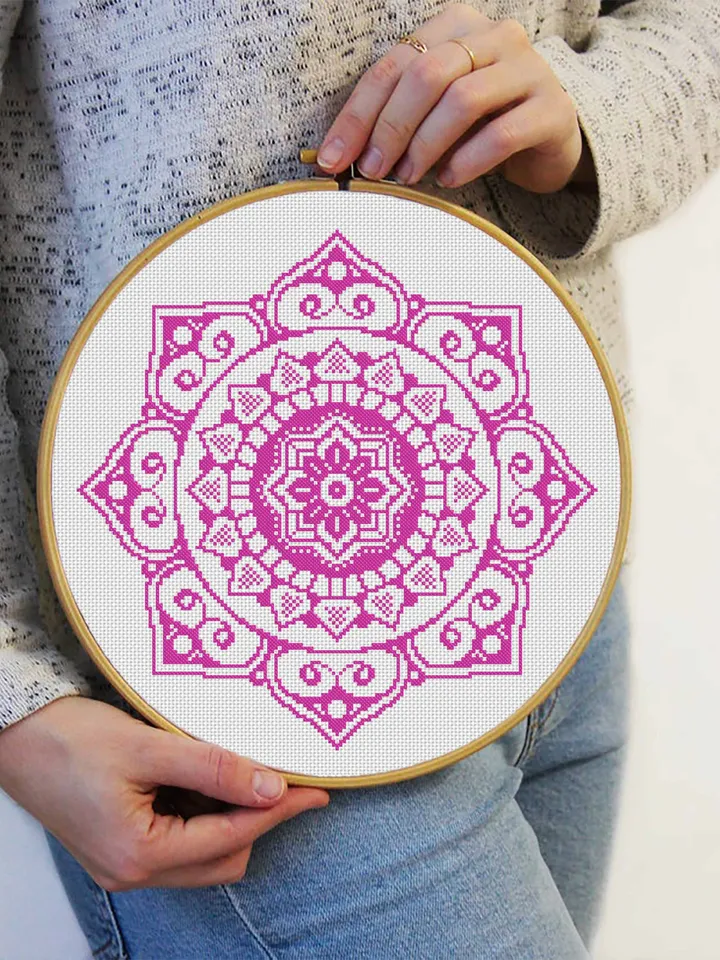 Mandala cross stitch pattern download PDF, Monochrome mandala digital PDF, Floral ornament cross stitch chart, Modern beginner stitch #M88