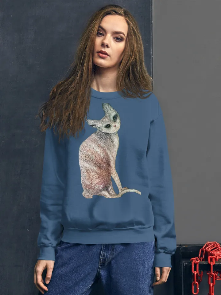 Mystery cat Unisex Sweatshirt made with my original unique mix media painting,cats t shirts, unique designer shirts,gifts for her.