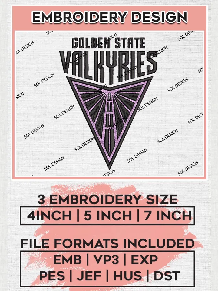 WNBA Golden State Valkyries Embroidery Design Files, WNBA Golden State Team Embroidery Designs, Basketball Teams, 3 sizes, Machine embroidery designs, Digital Download