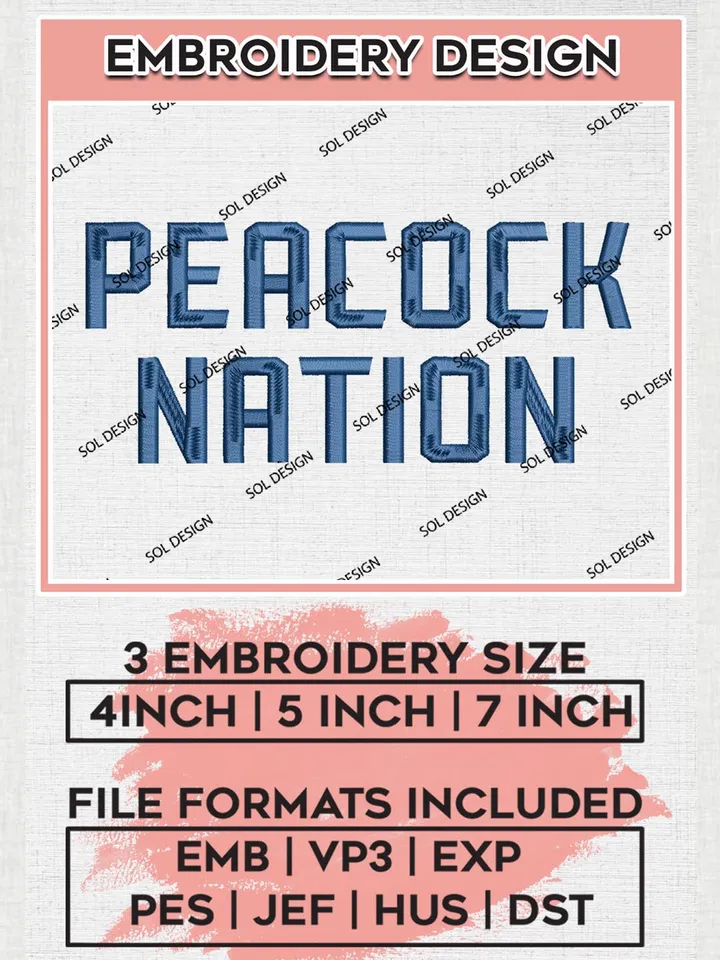 NCAA Peacock Nation Team Logo Embroidery Design Files, NCAA Saint Peters Peacocks Machine Embroidery, NCAA Teams, Game Day, 3 sizes, NCAA Machine embroidery designs, Digital Download