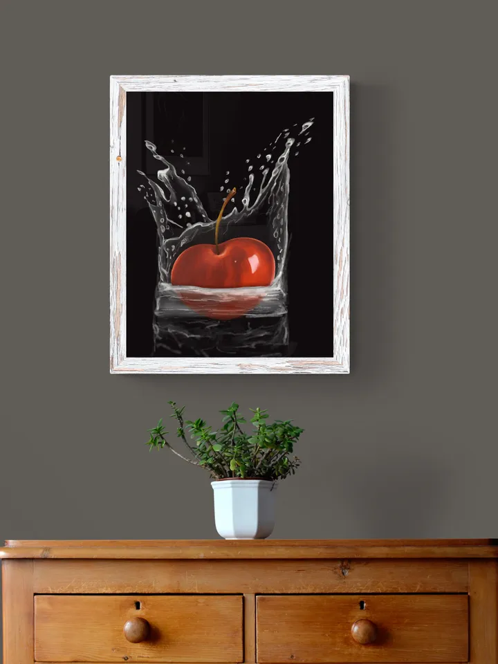 Cherry digital art illustration, Cherry painting aesthetic, Cherry drawing aesthetic