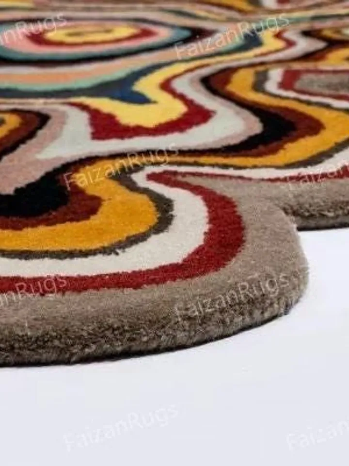 Buy Irregular Throw Rug Illusion Pattern Hand-Tufted 100% Wool Handmade Area Rug for Home, Bedroom, Living Room, Kids Room, Custom Rug