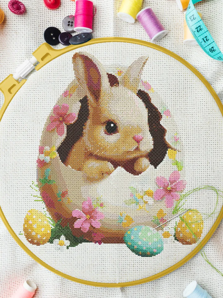 Easter Bunny in Egg Cross Stitch Pattern PDF