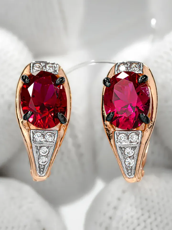 Earrings jewelry Silver gold plated 925 assay value with ruby