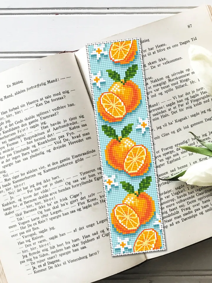 Bookmark set cross stitch pattern download PDF Handmade bookmark pattern digital PDF, Fruit cross stitch Orange pattern, Monstera leaf #B118