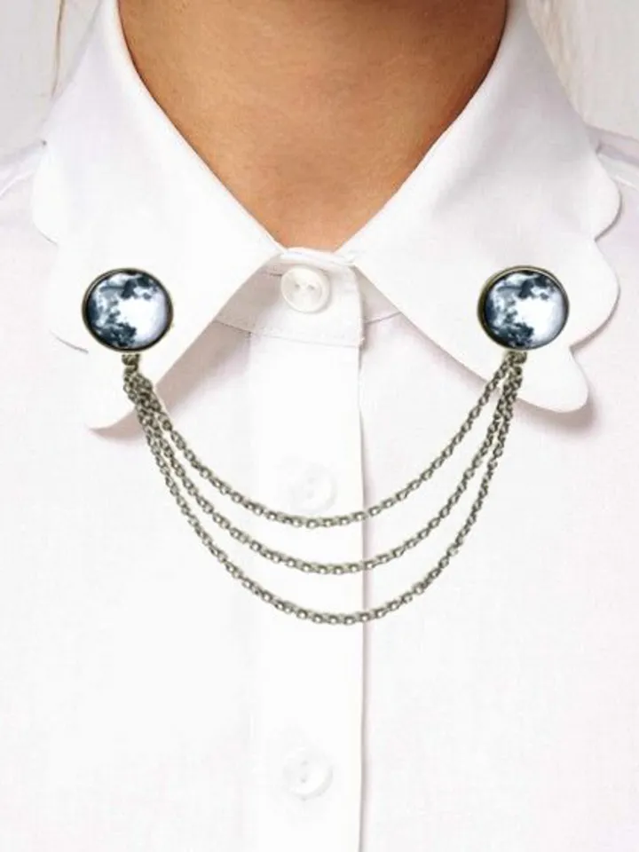 Full Moon Brooch Collar Pin with chain