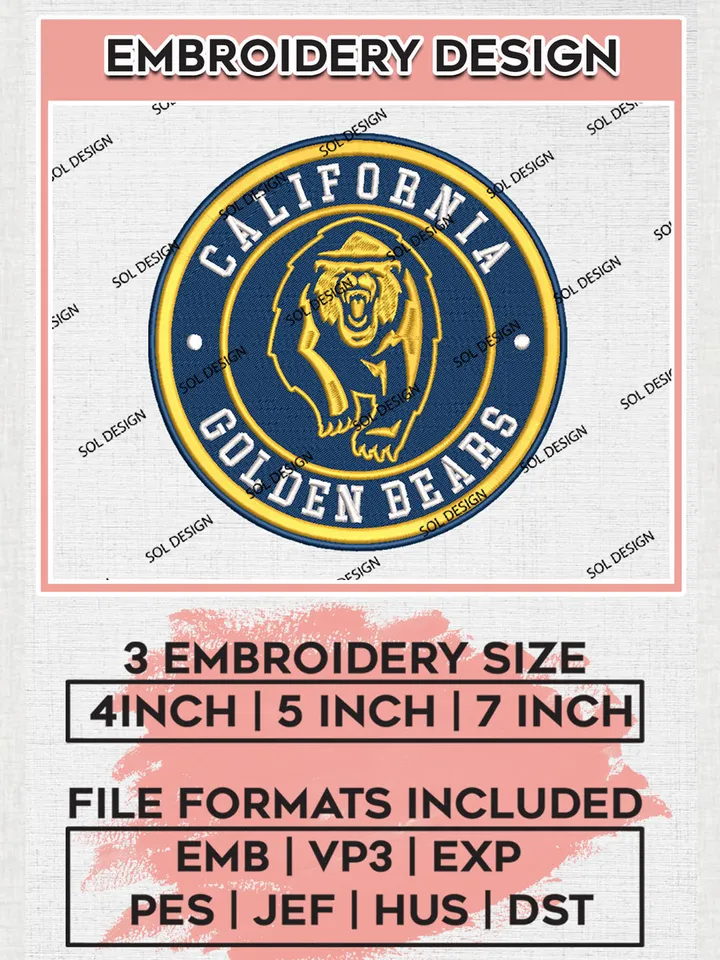NCAA California Golden Bears Round Logo Embroidery, NCAA California Golden Bears Embroidery Design files, NCAA Teams, NCAA Machine embroidery designs, Digital Download