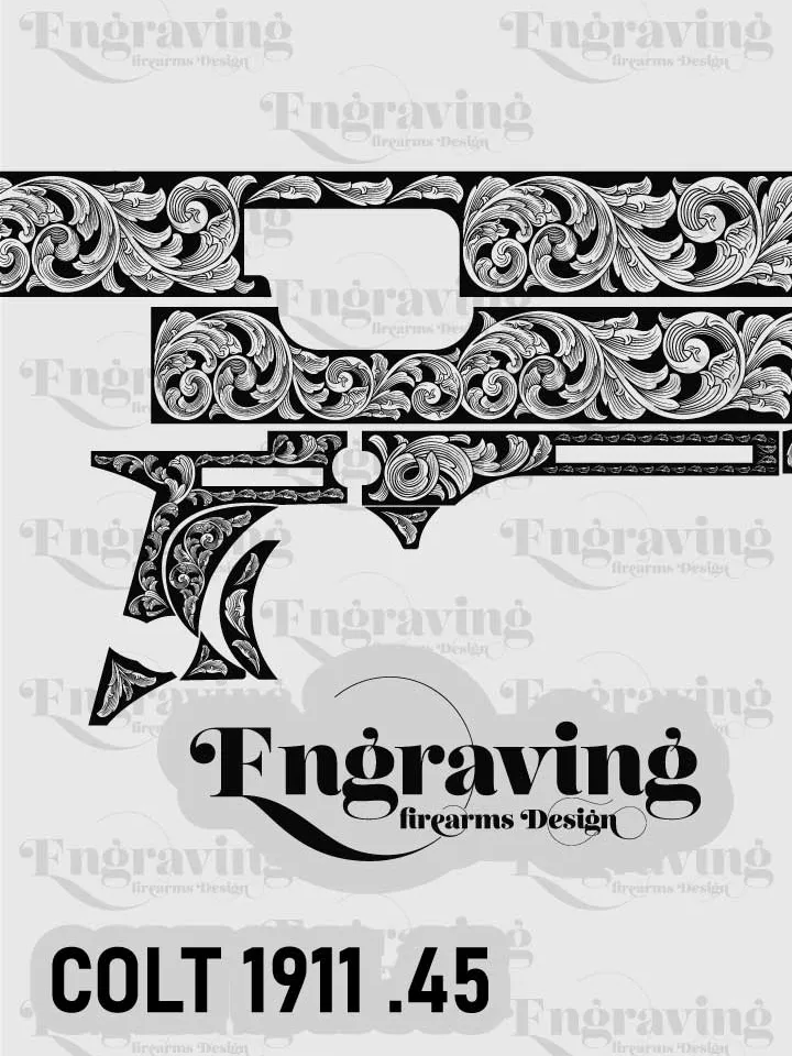 Colt1911 .45 Scroll Svg | Vector File Bundle for Laser Engraving Svg