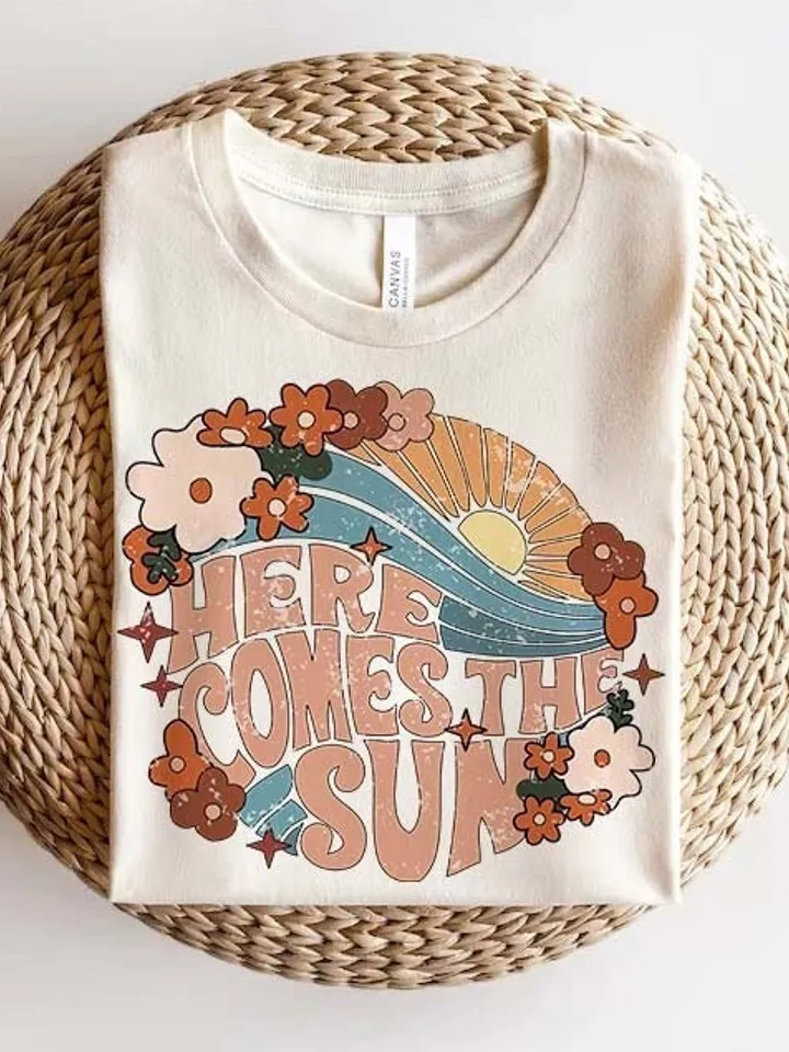 Here comes the sun png | summer png | distressed png | boho png | floral png sublimation | png for sublimation | retro png sublimation