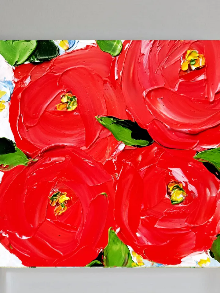 Peony Painting Red Flowers Original Art Red Floral Wall Art Small Impasto Oil Painting Christmas Gifts by ArtProkopaloSv