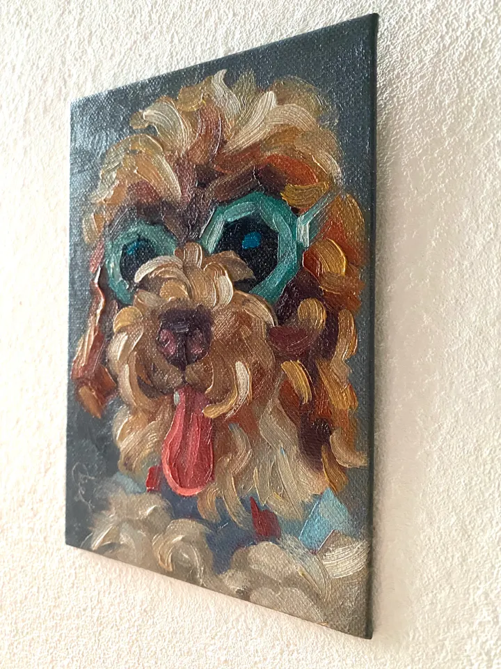 Dog oil painting original, Pet portrait artwork, Animal miniature wall art 4x6