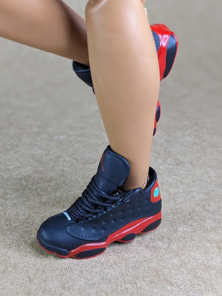 Premium black & red sneakers for 12 inch male dolls