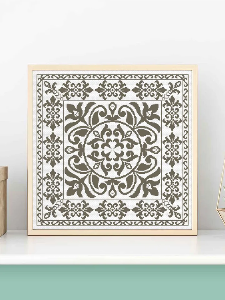 Square mandala cross stitch pattern PDF download Modern vintage ornament cross stitch, Monochrome mandala pattern digital PDF #M145