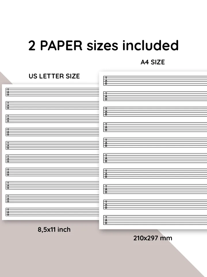 Printable guitar tab paper. Blank guitar tab printable. Guitar tablature paper. Blank guitar music sheet with TAB clef