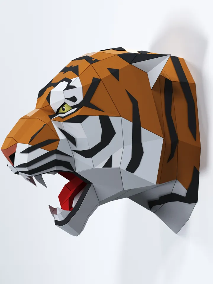 Angry Tiger Head Papercraft, Cat, Digital Template, PDF Download, Gurko, 3D Low Poly, Pepakura, DIY Origami Sculpture, Paper Decor, DIY Gift