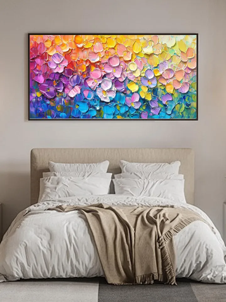 Rainbow Floral Impasto Painting, Original Textured Flower Art, Colorful Wall Art, 3D Canvas Art, Modern Floral Decor, Living Room Decor