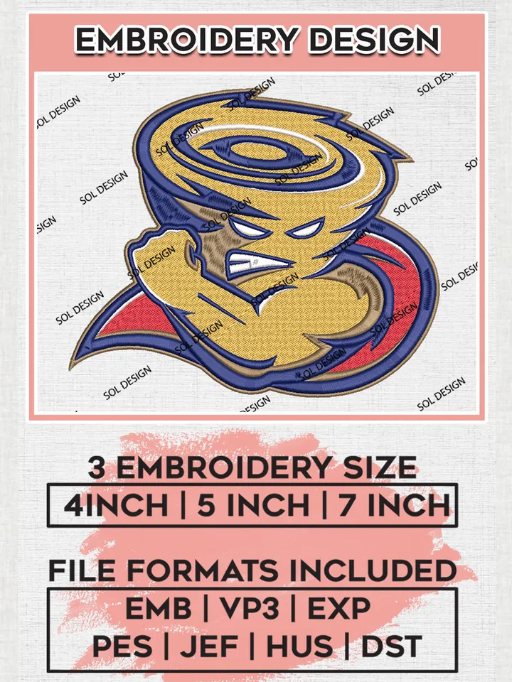 NCAA Hurricane Team Logo Embroidery Design Files, NCAA Tulsa Golden Hurricane Machine Embroidery, NCAA Teams, 3 sizes, NCAA Machine embroidery designs, Digital Download