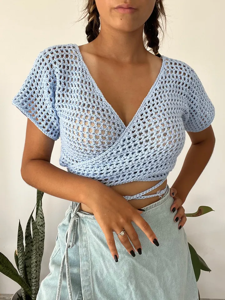 Top crochet pattern, crop top crochet , mesh top, beginner top, wrap top, summer top PDF instant download