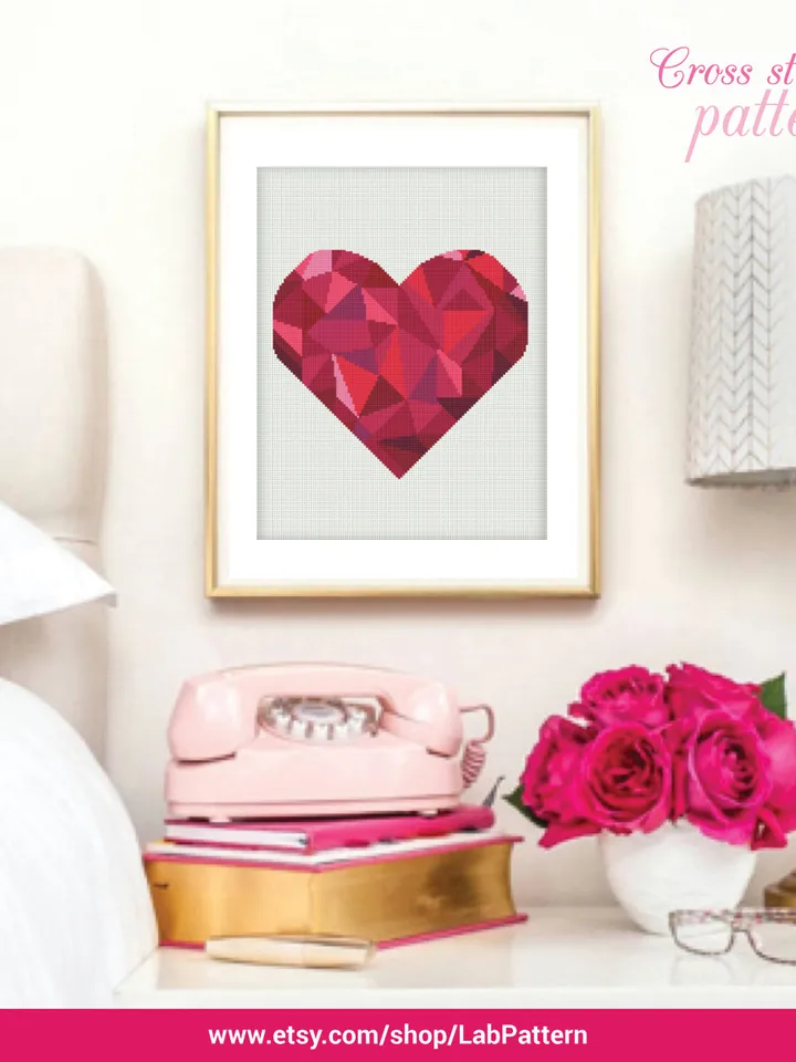 Polygonal Heart Cross stitch pattern | Embroidery Pattern | Instant Download | Embroidery Designs