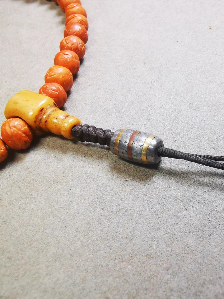 Gandhanra Handmade Tibetan Mala Spacer Beads,Cold Iron Stripe Dzi Marker Beads for Prayer Beads Necklace Accessories,0.27" × 0.47"