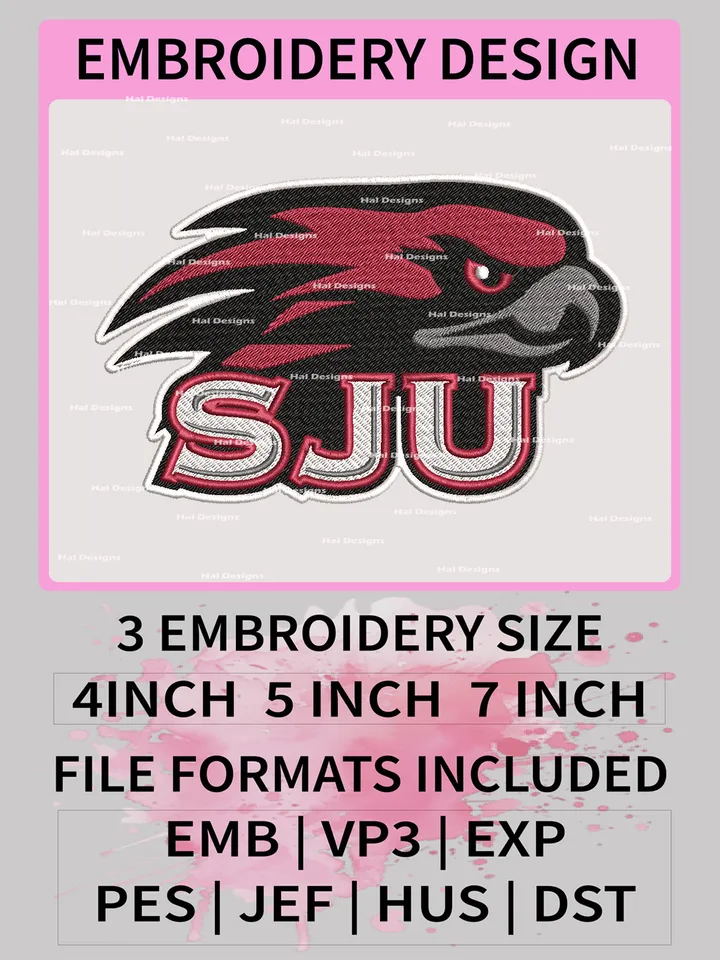NCAA Saint Joseph's Hawks Embroidery File, 3 Sizes, 6 Formats, NCAA Machine Embroidery Design, NCAA Logo, NCAA Teams