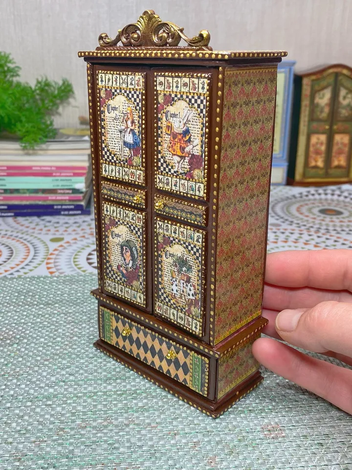 Handmade wardrobe. Doll furniture. Wardrobe based on the fairy tale "Alice". 1:12.