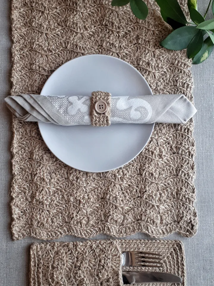 CROCHET PATTERN Table mat pattern with cutlery holder and napkin ring DIY Placemat set Kitchen crochet set pdf Vintage crochet set pattern
