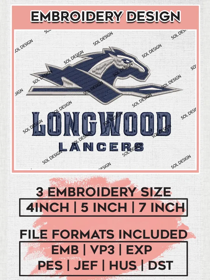 NCAA Longwood Lancers Team Mascot Logo Machine Embroidery Design, NCAA Longwood Lancers Team Design Design files, NCAA Team Embroidery Designs, NCAA Machine Embroidery Designs, Digital Download