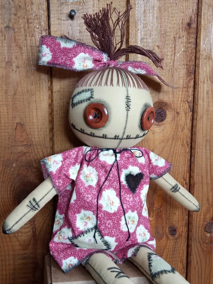 Handmade Doll With Button Eyes (Pink)