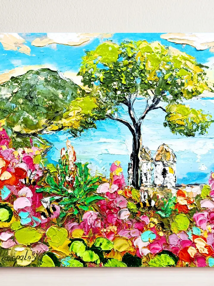 Ravello Painting Italy Original Art Impasto Painting Amalfi Coast Art Cinque Terra Artwork Italy Flowers Wall Art by ArtProkopaloSv
