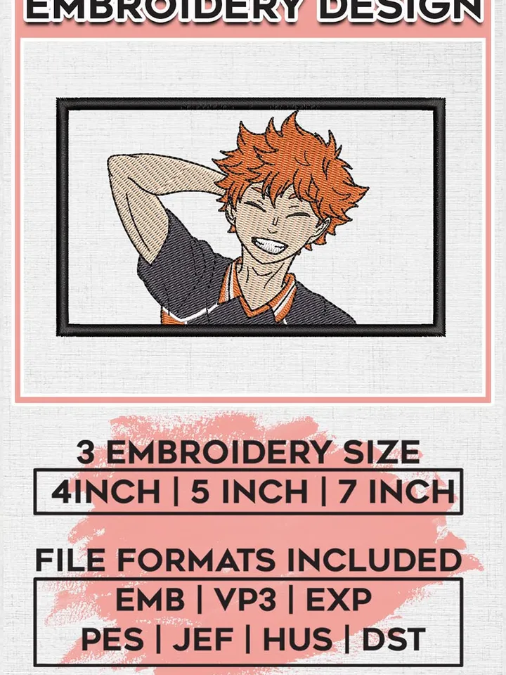 Hinata Shoyo Smile Embroidery File / Haikyuu Embroidery Design / Anime Manga Embroidery / Digital Download EMB_ANIME_65