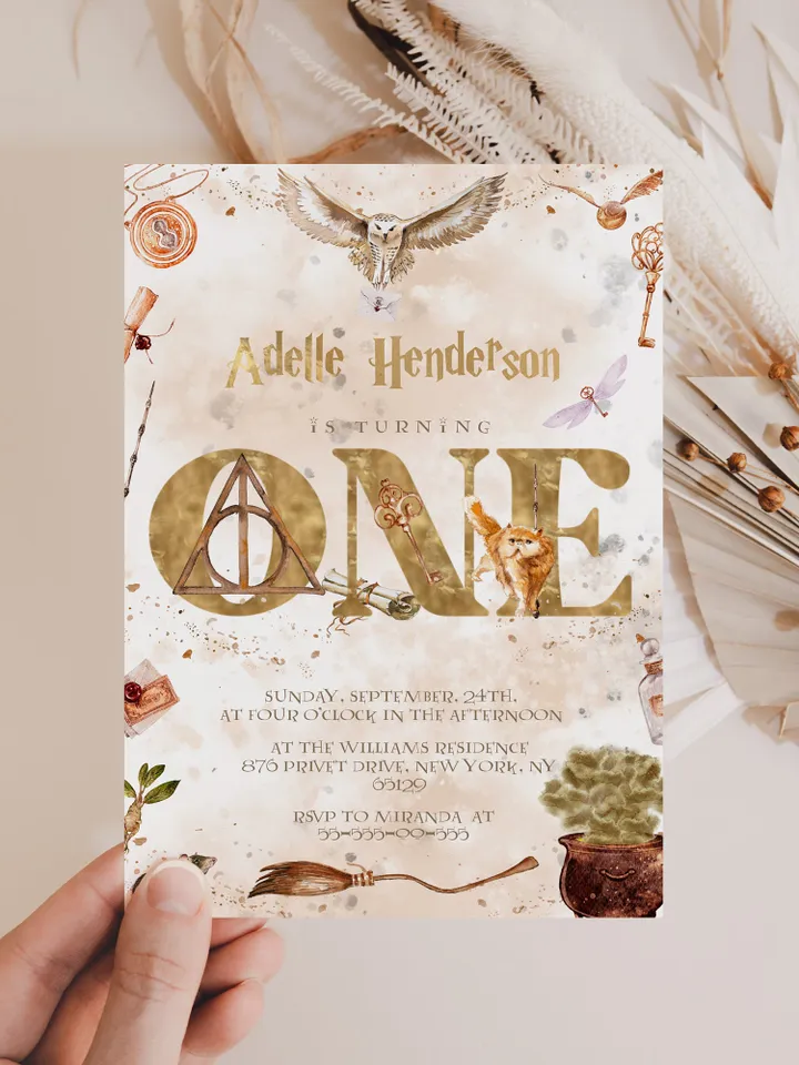The Chosen One Invitation; Wizard Birthday Party; Magic School 1st Birthday Invitation Template; Editable Wizarding World Invitation; W7