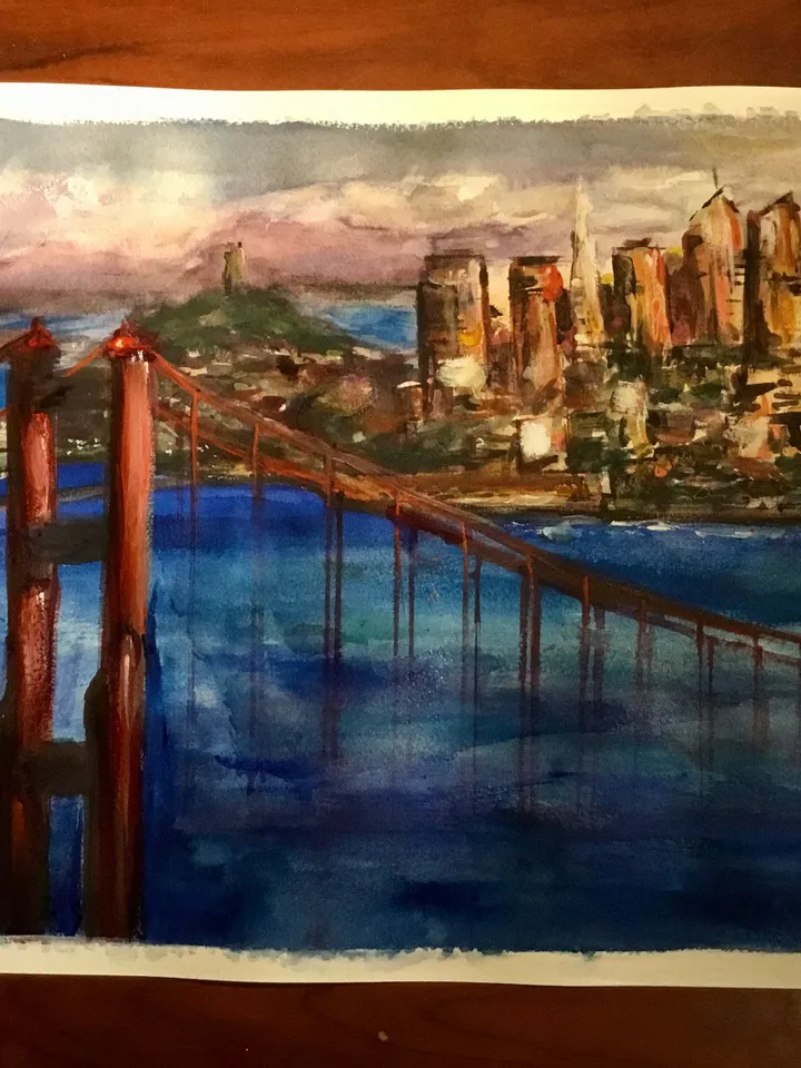 San Francisco painting,original watercolour painting wall art,cityscape painting,american town’s painting,California painting,USA painting.