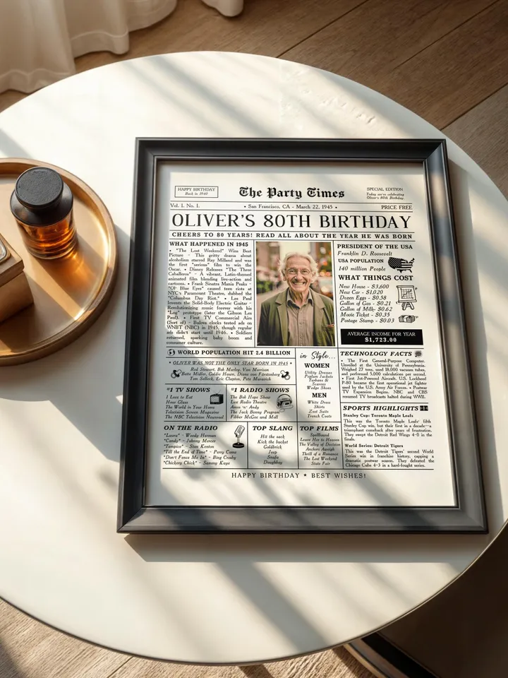 Personalized 80th Birthday Gift for Women or Men, Back in 1945 Newspaper Poster Sign, 80th Birthday Gift for Mom, 80th Birthday Decoration