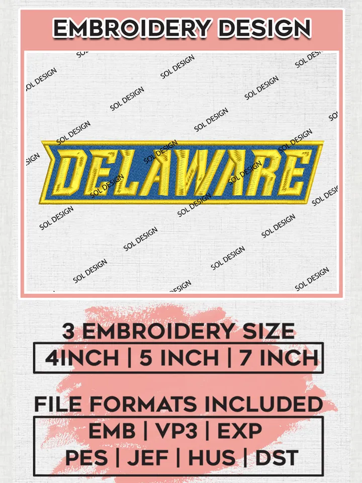 NCAA Delaware Football Team Word Logo Embroidery Design Files, NCAA Delaware Blue Hens Machine Embroidery, NCAA Teams, Game Day, 3 sizes, NCAA Machine embroidery designs, Digital Download